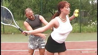 Tennis practice finishes and Pamela Killmen and Krystal De Boor start craving an anal threesome